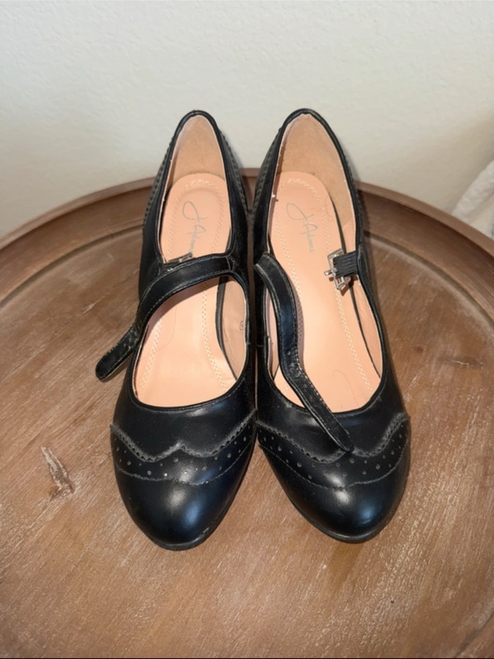 J. Renee Black Mary Jane Brogue Heel Pumps